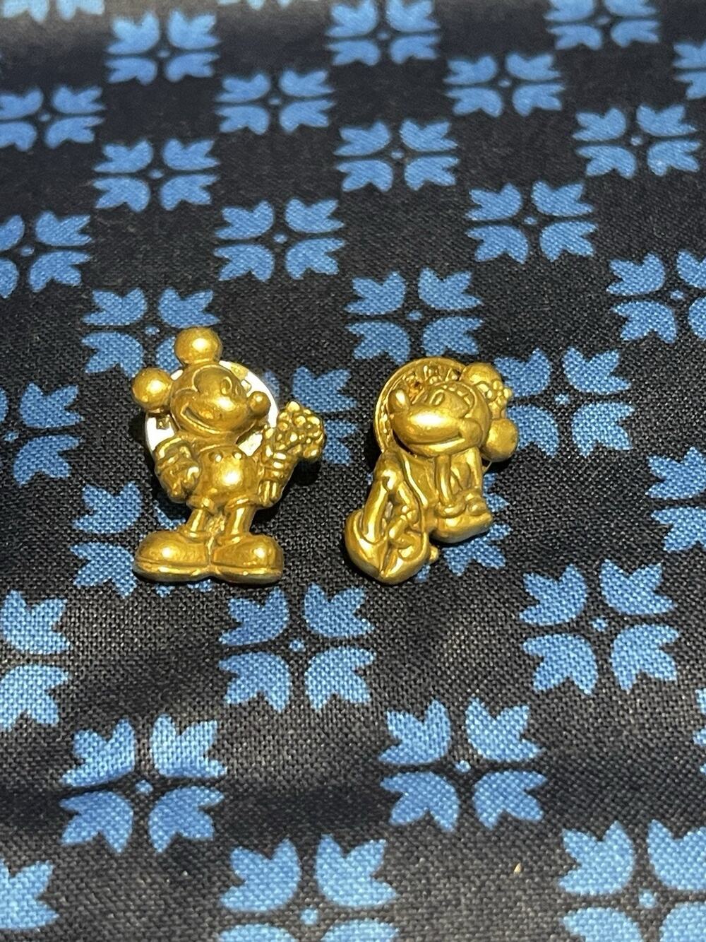 Vintage Disney Mickey Minnie Mouse Gold-tone Lapel Pin Lot Flowers Bouquet